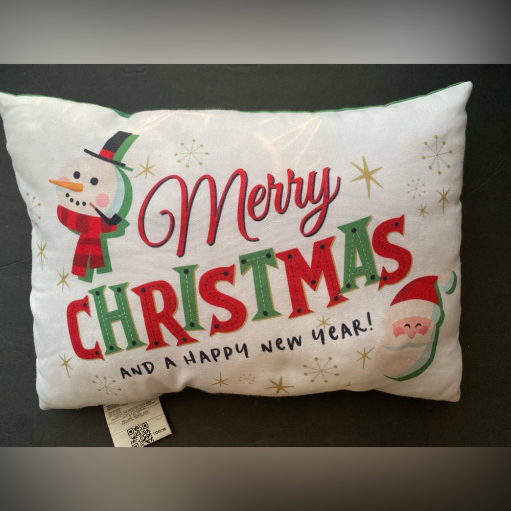 Merry Christmas Lumbar Throw Pillow Snowman Santa Retro 14x18